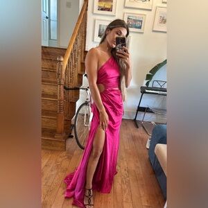 Cutout One-Shoulder Satin Gown